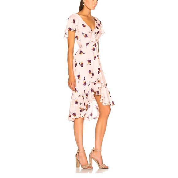 CINQ A SEPT Mateo Floral Ruffle 100% Silk Ruffle Dress in Pearl Blush - Picture 3 of 16